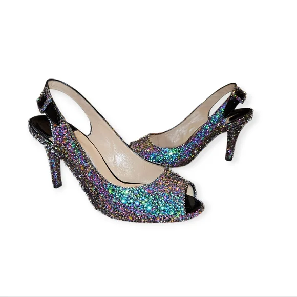 Manolo Blahnik Custom Rainbow Crystal Heels Size 37 - Picture 4 of 15